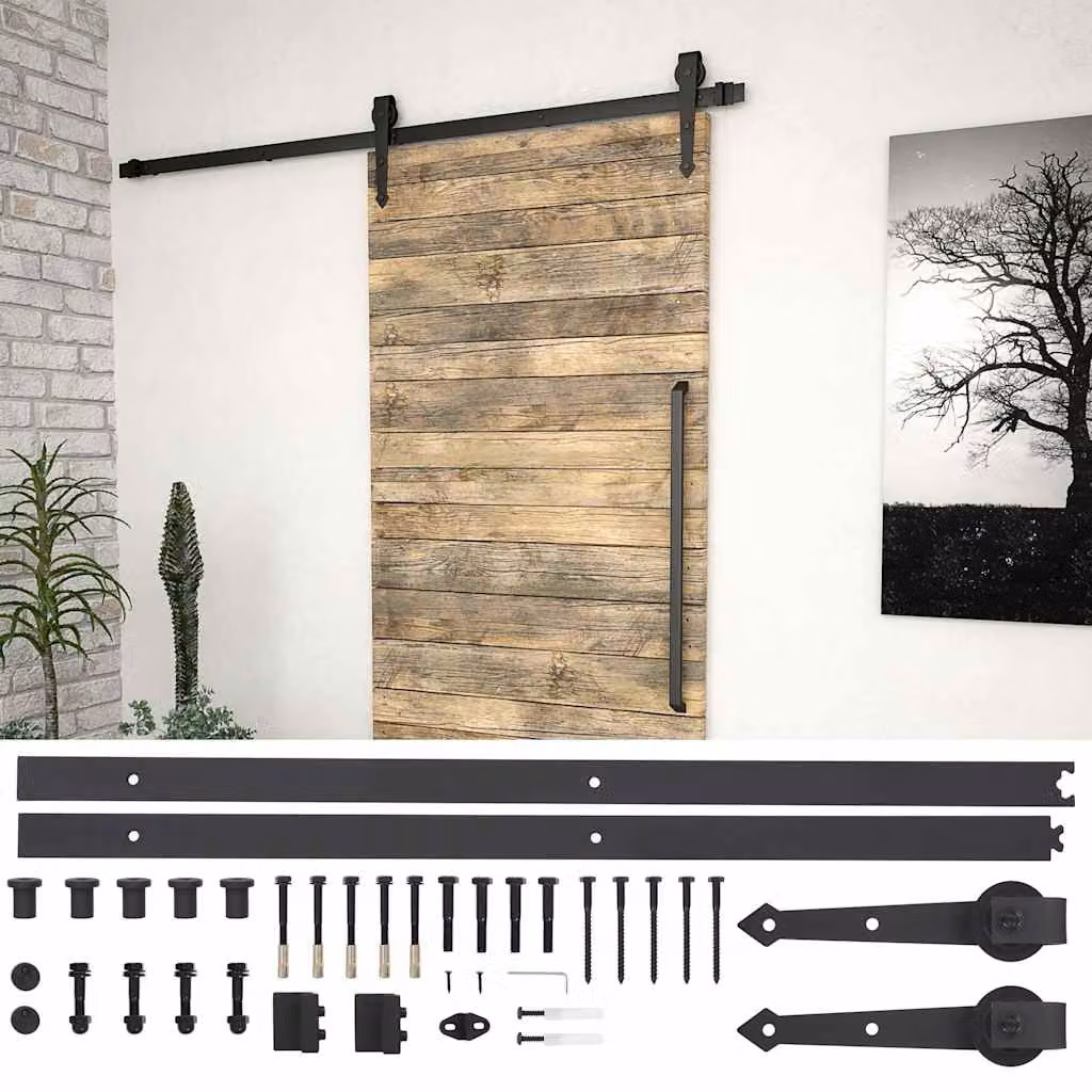 vidaXL Kit di Binari per Porte Scorrevoli in Acciaio Inox Nero Opaco, Lunghezza: 183 cm