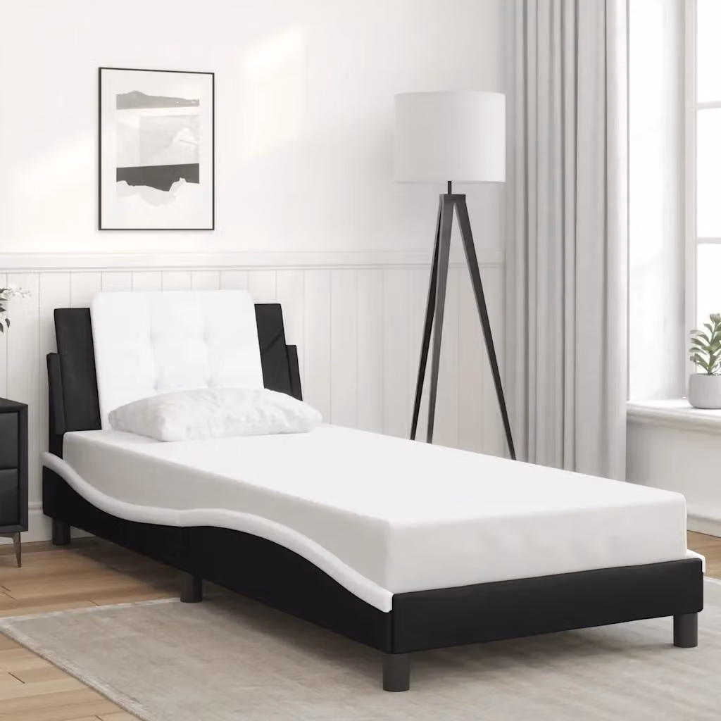 Letto singolo Zadar in similpelle nero e bianco con struttura in legno e metallo L/P/H: 200 x 80 x 85 cm – 2