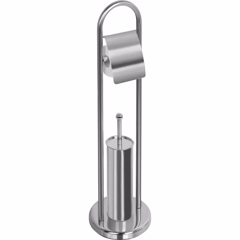 Piantana portascopino e portarotolo Vestiamo Casa in acciaio inox color silver, H: 80 cm, Diametro: 22 cm