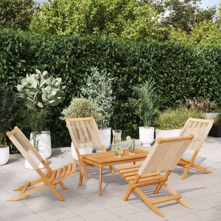 Set di 4 sedie pieghevoli vidaXL in legno di acacia oliato beige con braccioli, impilabili per giardino e terrazzo