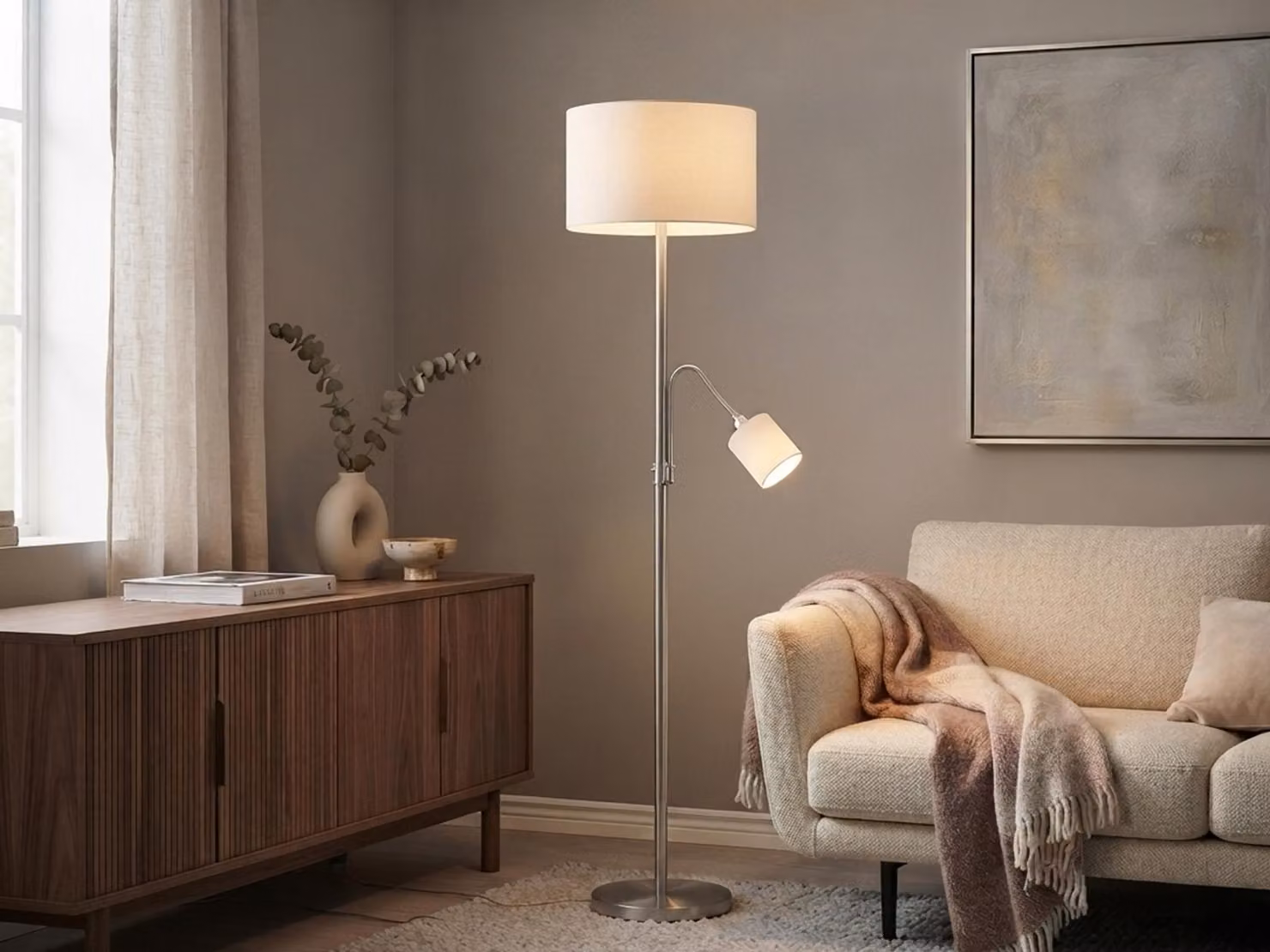 Lampada da terra a LED e lampada da lettura con paralume in tessuto bianco per il soggiorno lampade da terra per la lettura