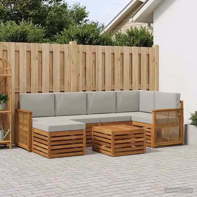 Set di divani da esterno 6 pz Naturale e Grigio Chiaro 3384597