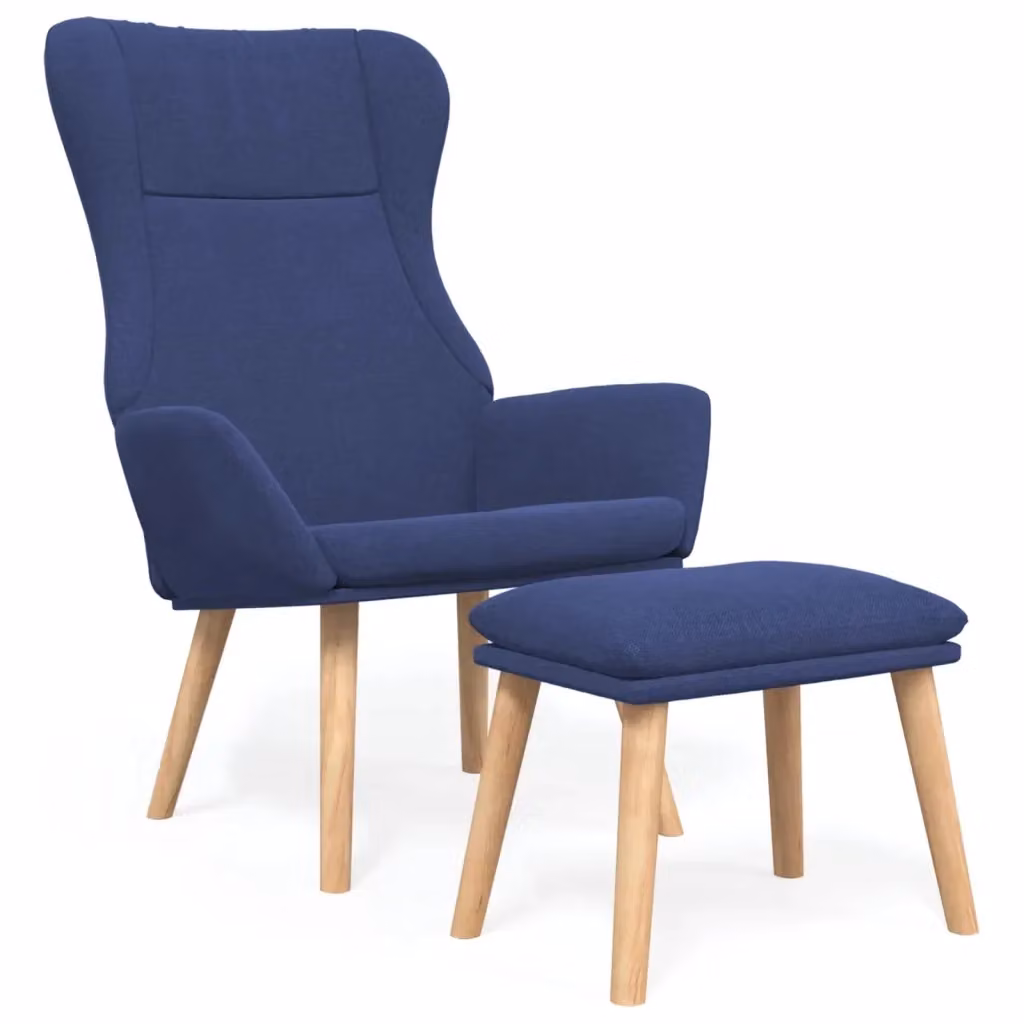 Poltrona Relax con Poggiapiedi vidaXL Blu in Tessuto e Struttura in Metallo – 2