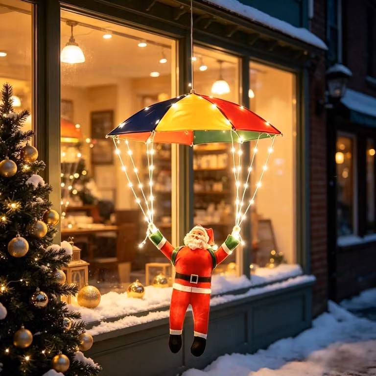 Catena luminosa a forma di Babbo Natale da appendere, lunghezza 300 cm, 64 LED, luce bianco caldo