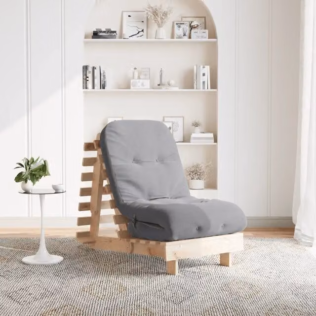 Divano Letto Futon vidaXL in Legno Massello di Pino con Materasso in Schiuma, Grigio, L/P/H: 206 x 81 x 60 cm – 1