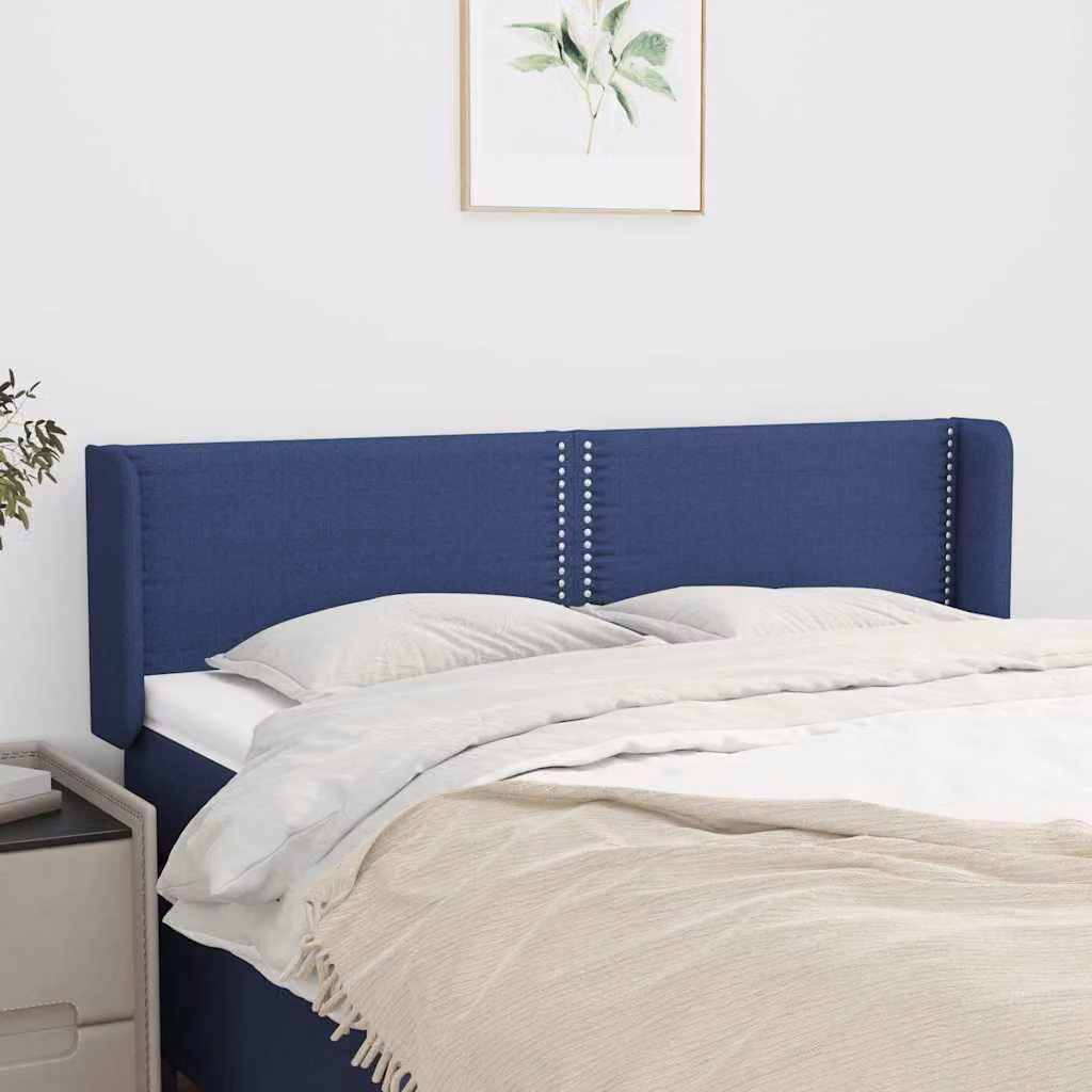 Testiera ad orecchio vidaXL in tessuto blu con struttura in legno L: 147 cm, P: 16 cm, H: 78-88 cm
