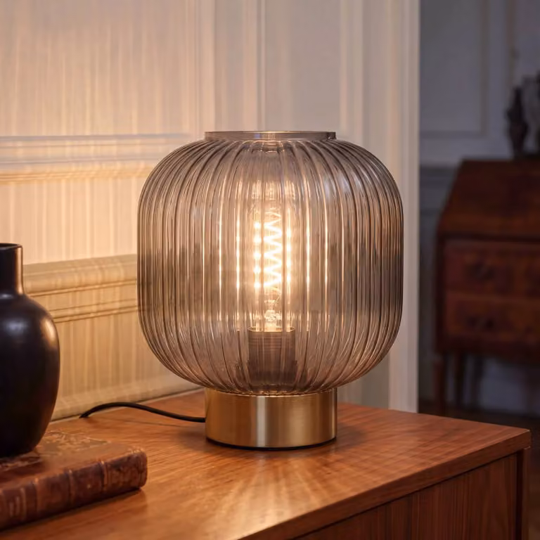 OSRAM Lampada da tavolo Decor Groovie, Alluminio / Grigio / Zincato, Soggiorno / Sala da pranzo, Vetro, Vintage, Lampada da tavolo