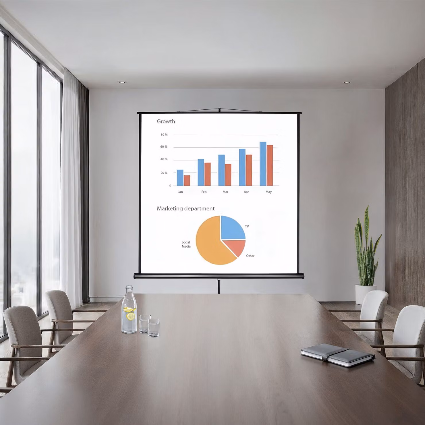 Schermo a treppiede Tectake bianco L 178 cm x H 178 cm con formato 1:1 – 3