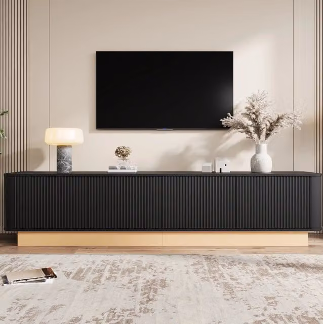 Mobile TV 200 cm con 4 ante scanalate e ripiani regolabili; MDF; nero