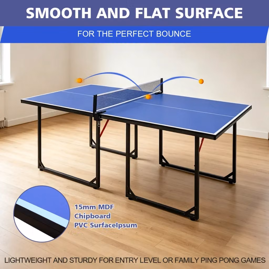 Tavolo da ping pong pieghevole WISHDOR in MDF e metallo, colore nero e blu, L: 126 cm, P: 91 cm, H: 76,2 cm – 2