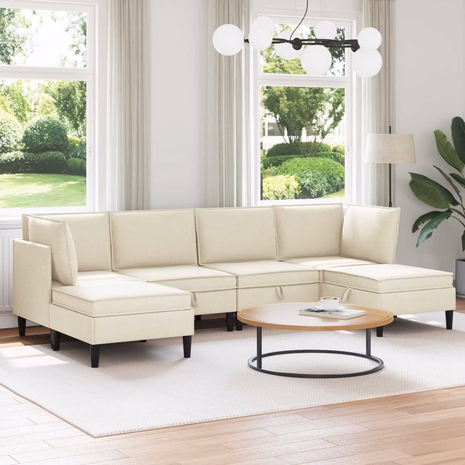 Set di mobili per il soggiorno vidaXL da 6 pezzi in tessuto beige con design moderno a forma di L e reversibile