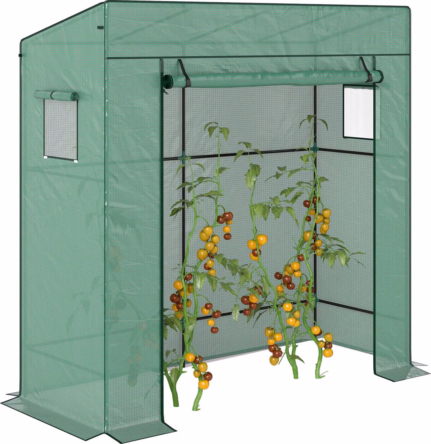 Serra Outsunny per pomodori, serra a tunnel con porta a rullo e finestre in rete, colore verde