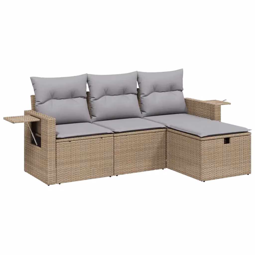 vidaXL Set Divano da Giardino a L con Cuscini Beige e Grigio in Polyrattan e Acciaio – 2