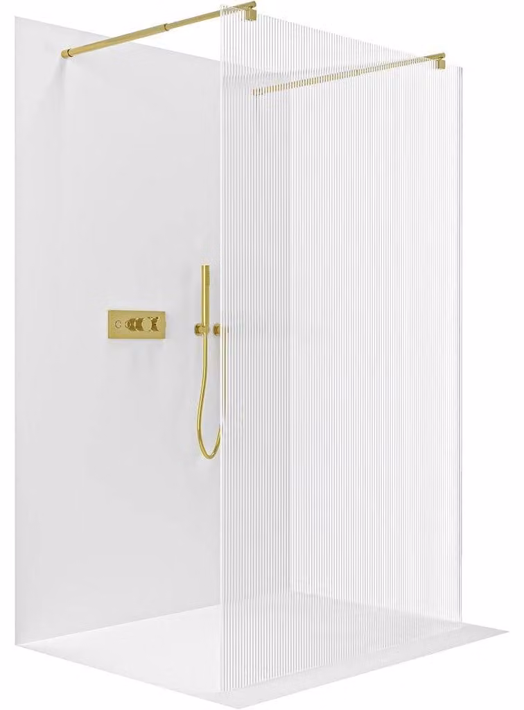 CERANO - Box doccia Walk-in Onyx Duo L/P - 8 mm - montante arrotondato - dorato, vetro rigato - 50x200 cm