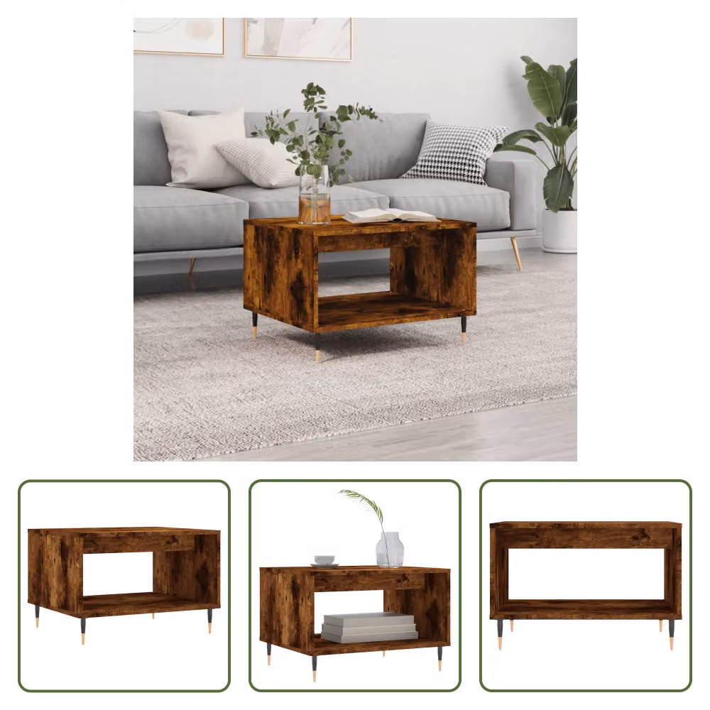 The Living Store tavolino in rovere fumé 60x50x40 cm materiale a base di legno