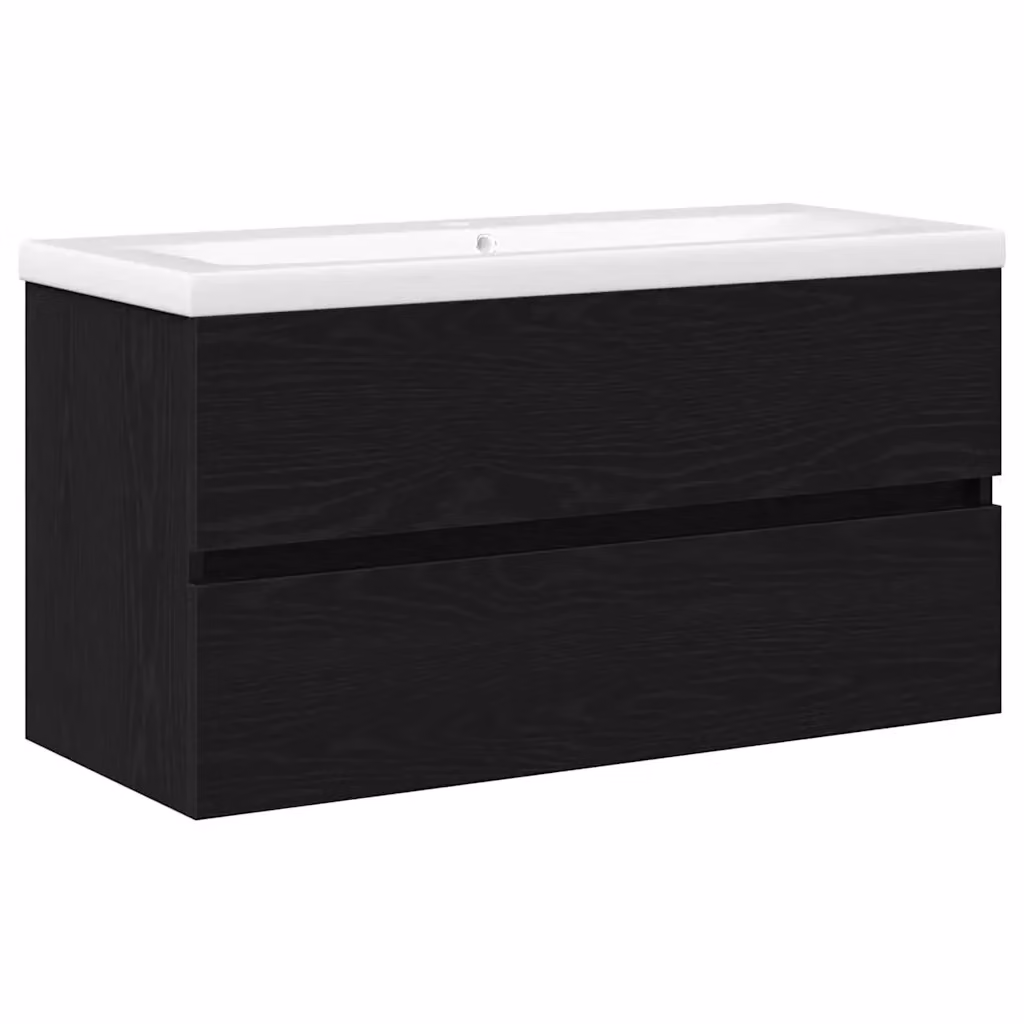 Armadio per lavabo da bagno vidaXL in legno nero opaco con ante a battente L 90 x P 39 x H 62 cm – 2