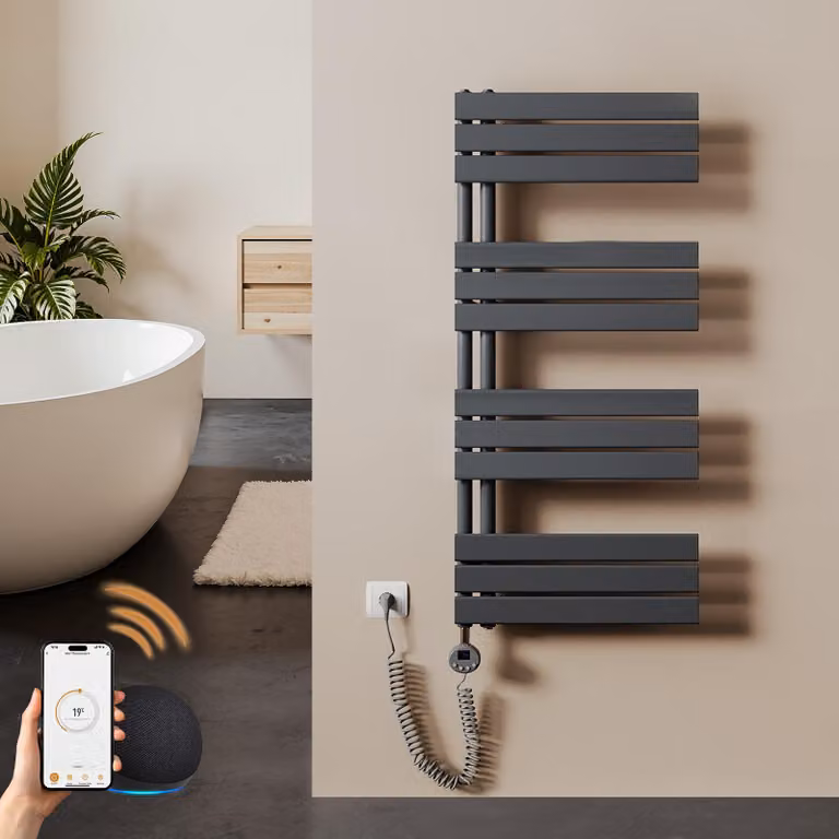 S'AFIELINA 104.1×50cm Scaldasalviette elettrico bagno WiFi, termoarredo con termostato, programmabile,LCD,600W, asciugamani a basso consumo, Antracite