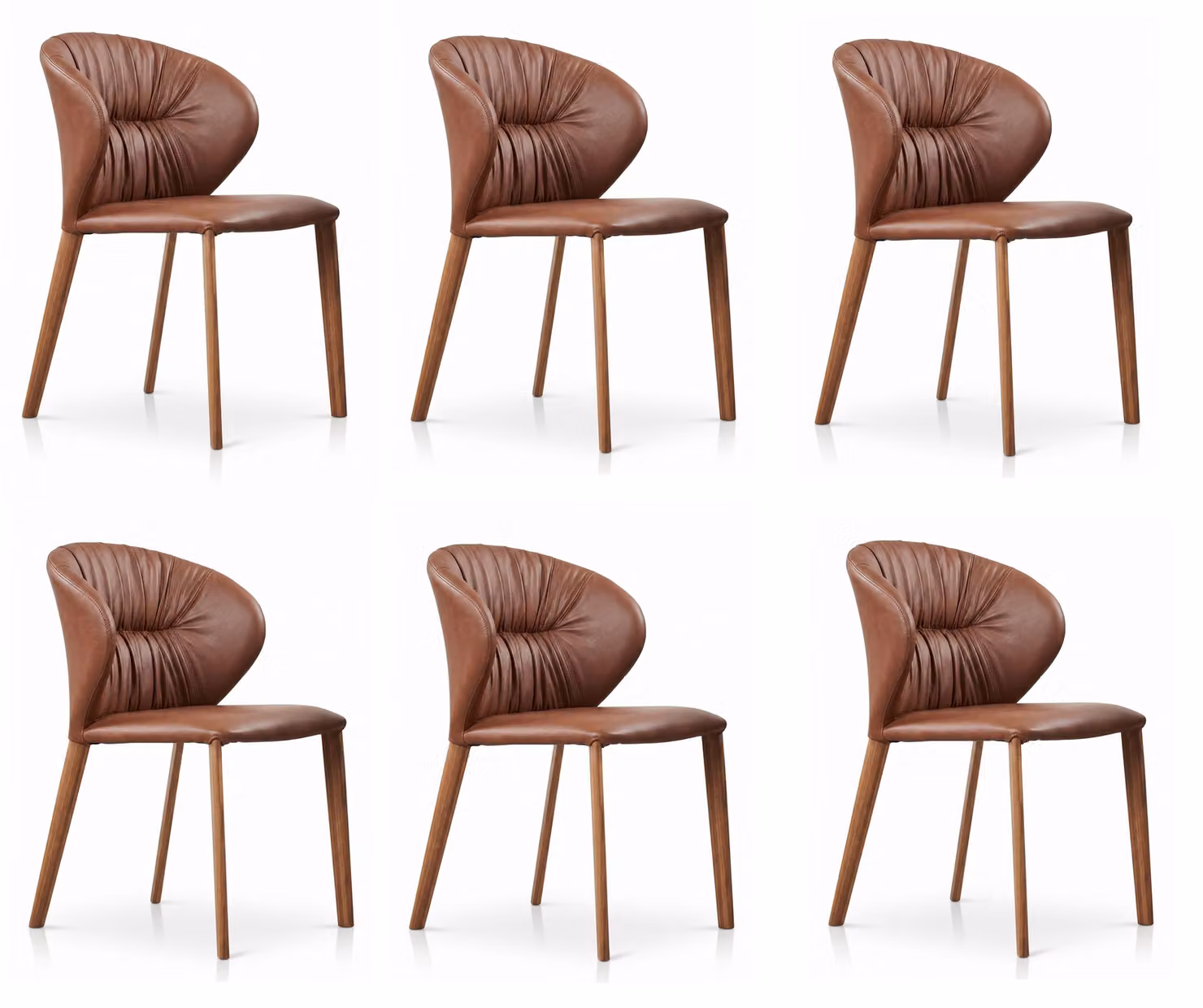 Set di 6 sedie da pranzo in stile italiano, rivestite in ecopelle con decorazioni a drappeggio