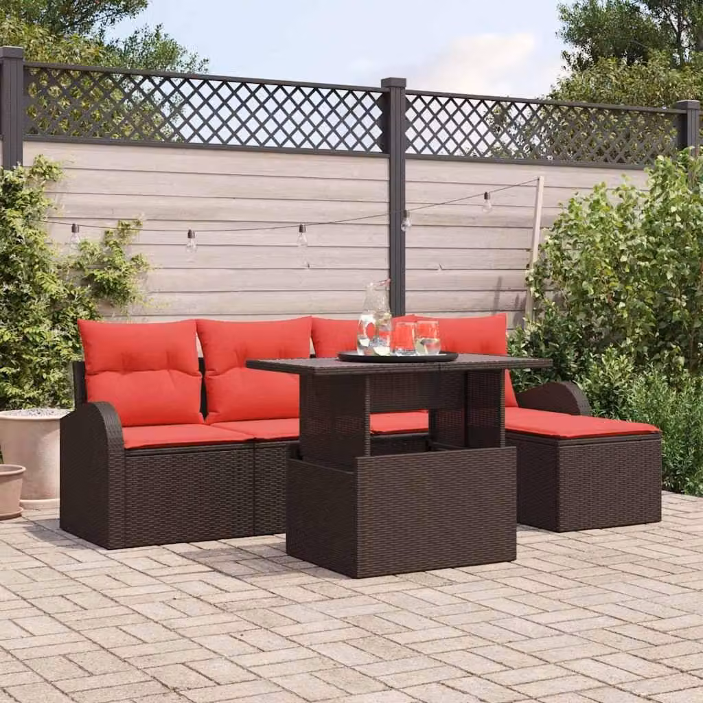 Maison Exclusive - Set da giardino composto da 6 pezzi, divano in rattan sintetico marrone