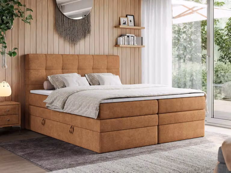 Letto boxspring, letto imbottito, letto, camera da letto - ERNI-KING - 180 x 200 cm - Arancione - H4