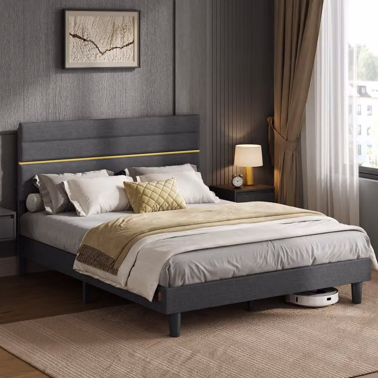 Letto imbottito VASAGLE, struttura per letto matrimoniale, 160 x 200 cm, acciaio, MDF