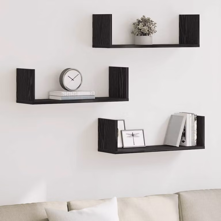 Set di 3 mensole da parete vidaXL in MDF, colore nero, L 58 x P 18 x H 18 cm