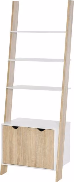 Libreria a scala HOMCOM con 3 mensole e armadietto, scaffale moderno in stile nordico in legno, Rovere e Bianco, L: 60 cm, P: 40 cm, H: 171 cm – 1