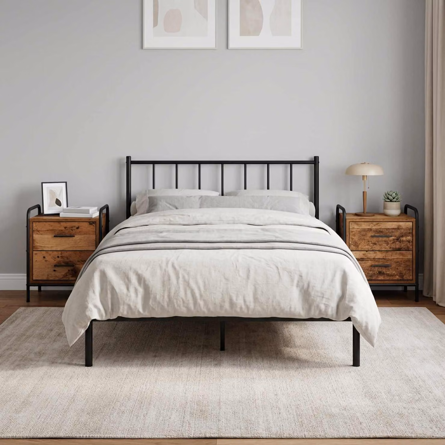Set di 2 Armadi da Notte vidaXL in Legno e Metallo, Colore Marrone e Nero, L 40 x P 30 x H 50 cm