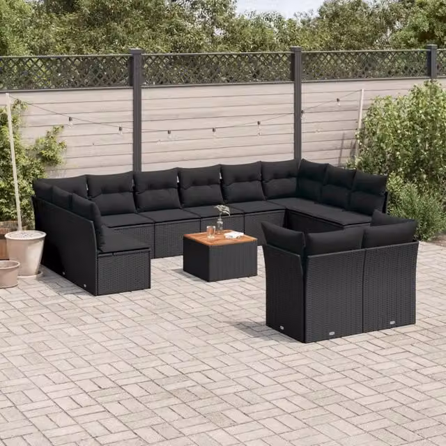 Set di Divani da Giardino vidaXL in Polyrattan Nero con Cuscini e Tavolino da Esterno a Forma di U – 1