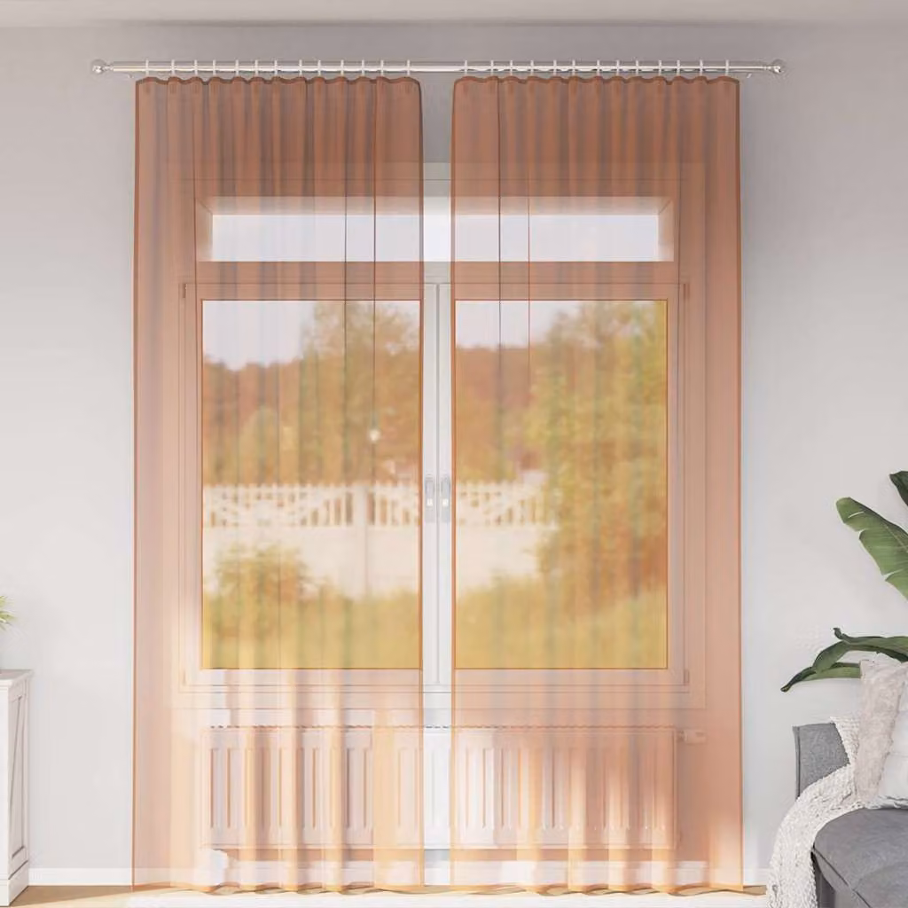 Set di 2 tende in voile semi-trasparenti vidaXL con tasche per asta, colore terracotta, L: 140 cm x H: 260 cm