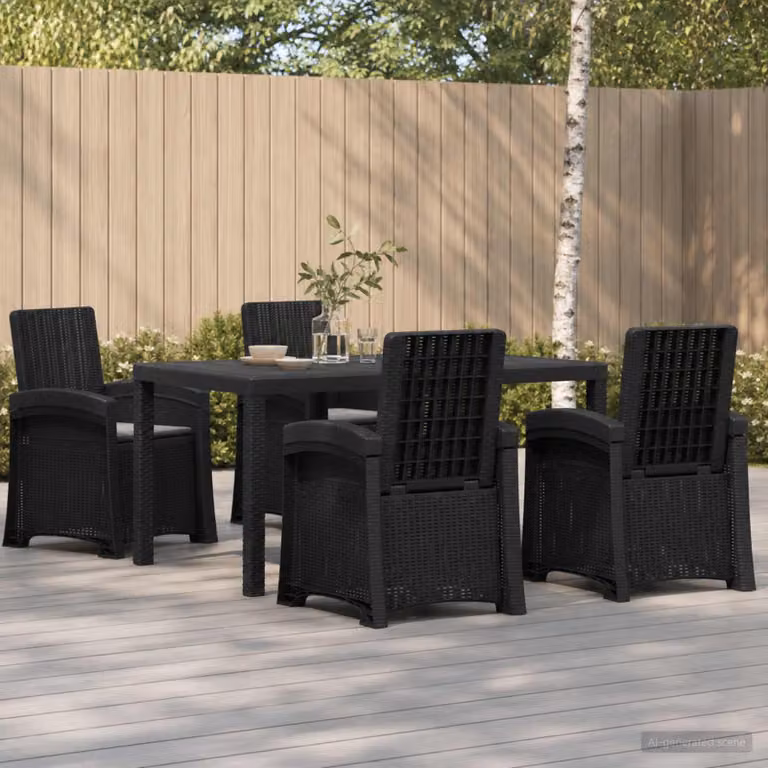 Set da pranzo per giardino e terrazzo vidaXL in polyrattan antracite, composto da 5 pezzi