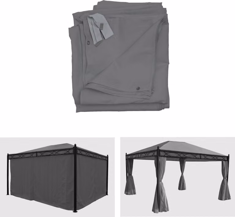 set di 4 pareti laterali per pergola Cadiz, parete laterale di ricambio per padiglione 4x3m, poliestere ~ grigio