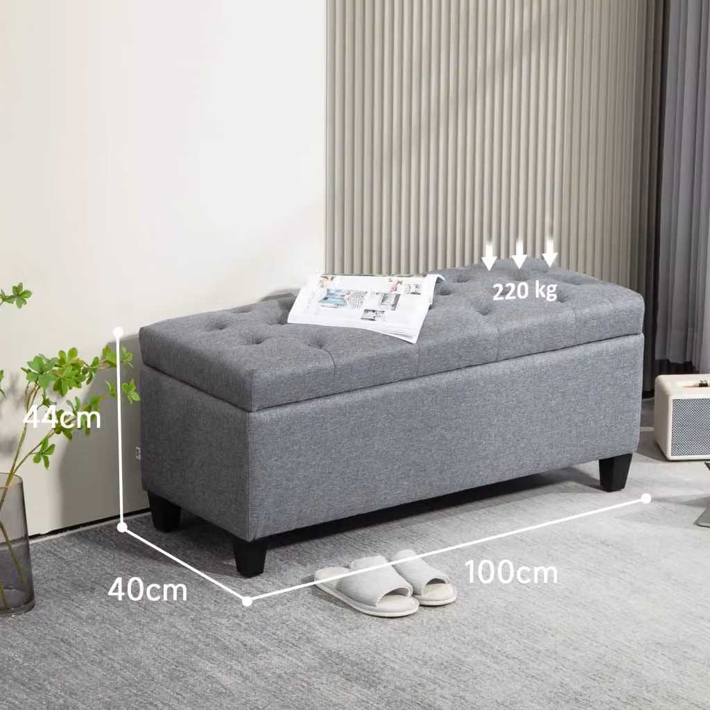 Panca imbottita con contenitore WISHDOR in tessuto grigio, L: 120 cm, P: 40 cm, H: 44 cm – 2
