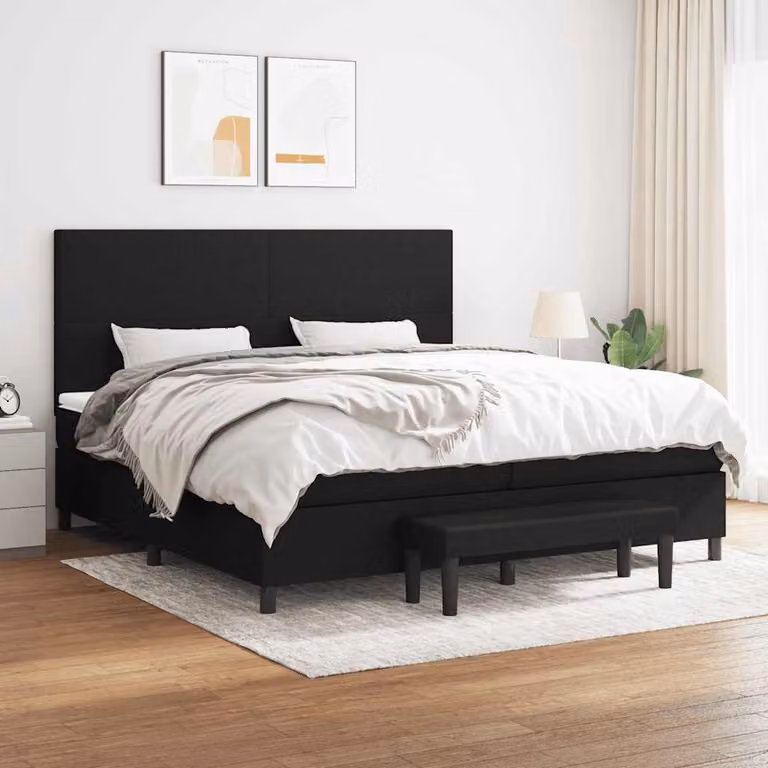 vidaXL Giroletto a Molle Ibrido con Materasso in Tessuto Nero, L/P/H: 200 x 200 x 128 cm