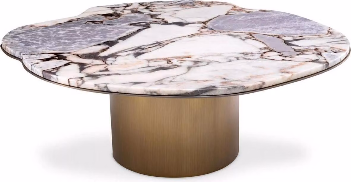 Casa Padrino Tavolino Multicolore / Ottone 100,5 x 88,5 x H. 37 cm - Tavolo da soggiorno in acciaio inox con piano in marmo - Mobili Soggiorno - Mobili - Arredo Soggiorno - Qualità Lusso