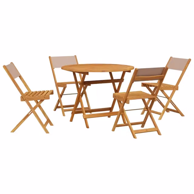 Set da Pranzo da Giardino 5 pz | Set Salotto da Giardino Tortora Tessuto e Legno Massello