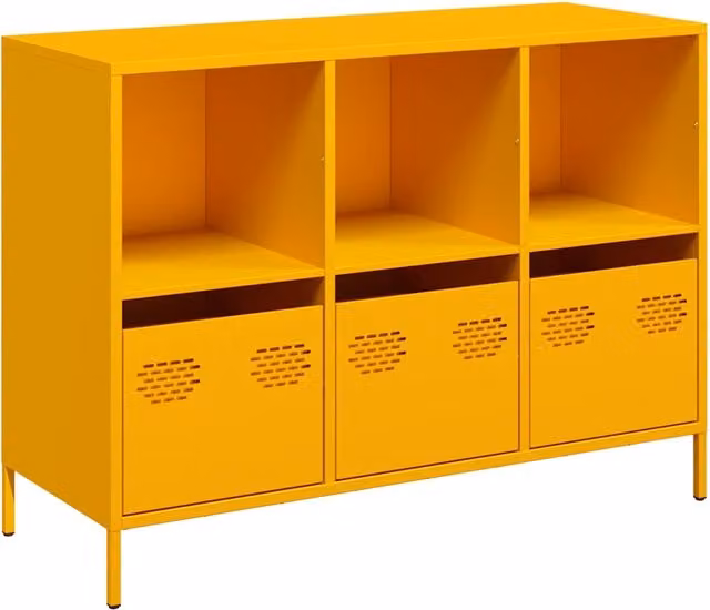 Credenza | Madia | Buffet da pranzo | Armadio da pranzo Giallo Senape 101,5x39x73,5 cm Acciaio Laminato Freddo