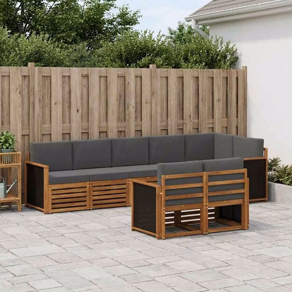 Set di divani da esterno vidaXL in legno di acacia con cuscini, design moderno a L, colori marrone, bianco o grigio