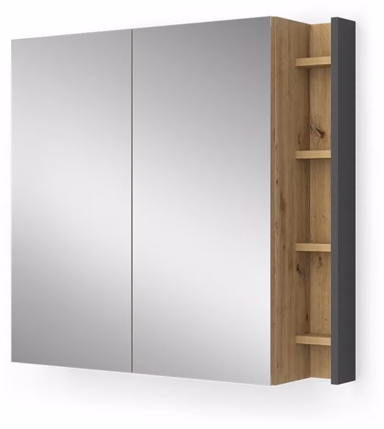 Specchio contenitore bagno Vicco Edelin Antracite/Artisan 80 x 75 cm con ripiani, Model 57988