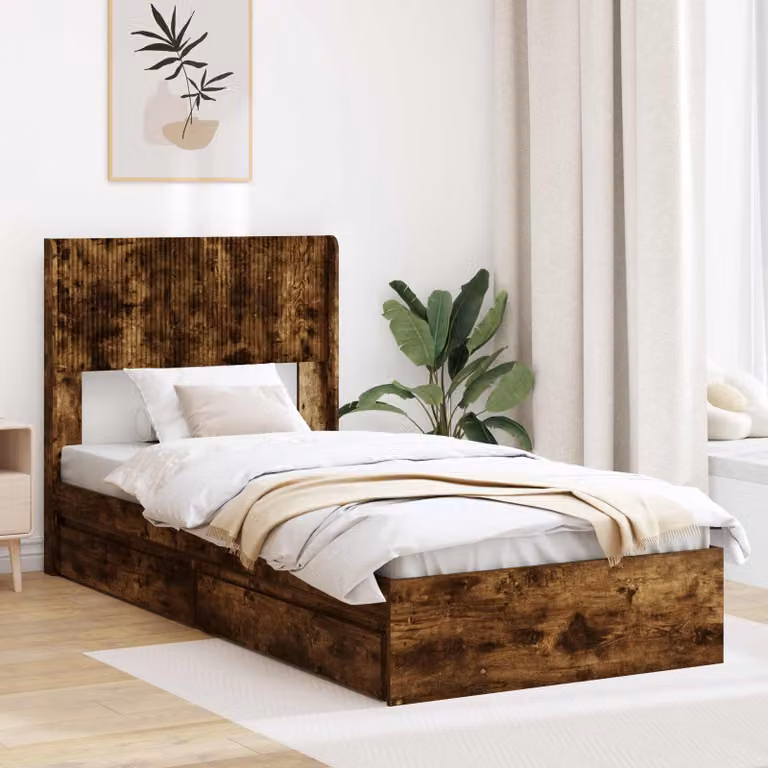 Struttura letto con testata e contenitore con scomparti laterali vidaXL in legno marrone 90x190 cm