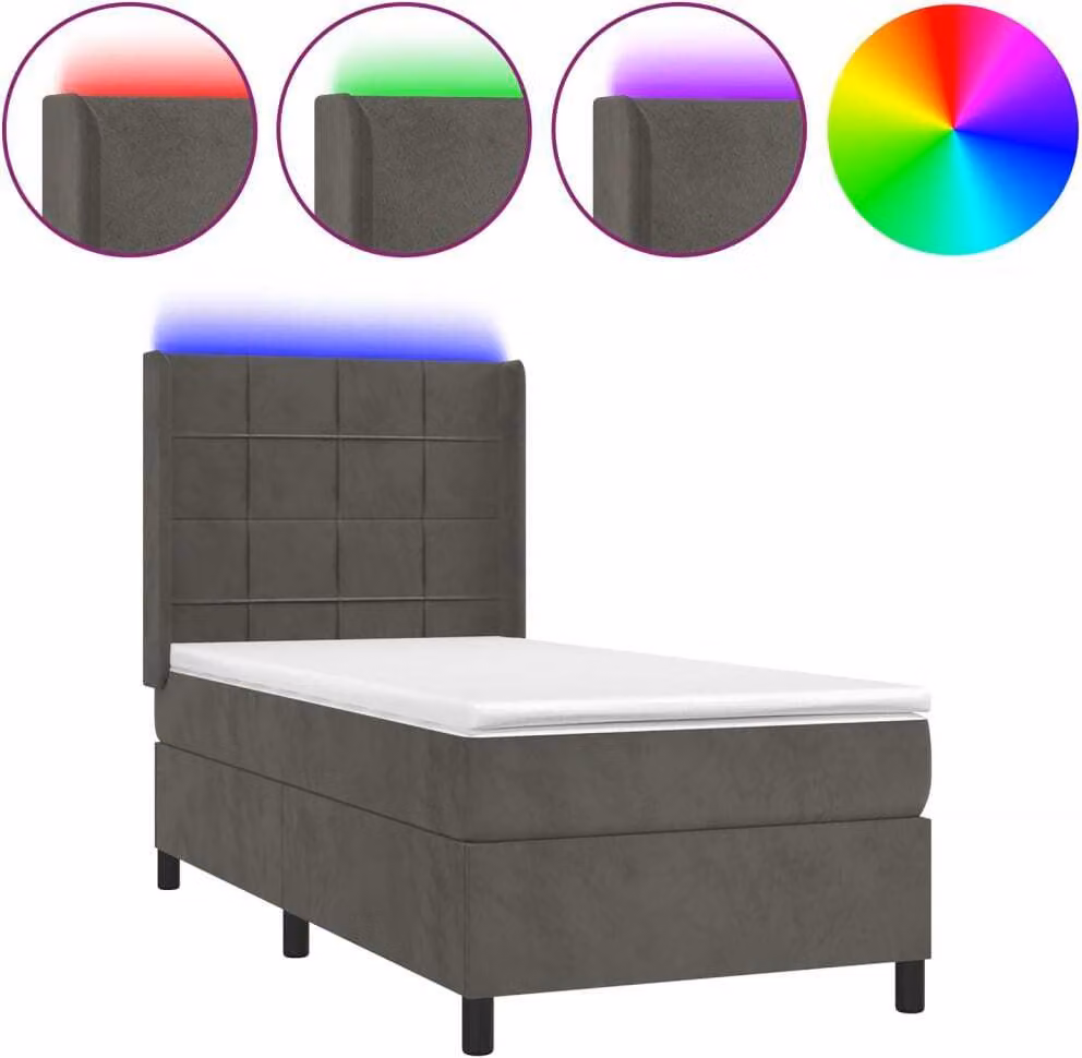 Letto a Molle con Materasso e LED Grigio Scuro 100x200 cm