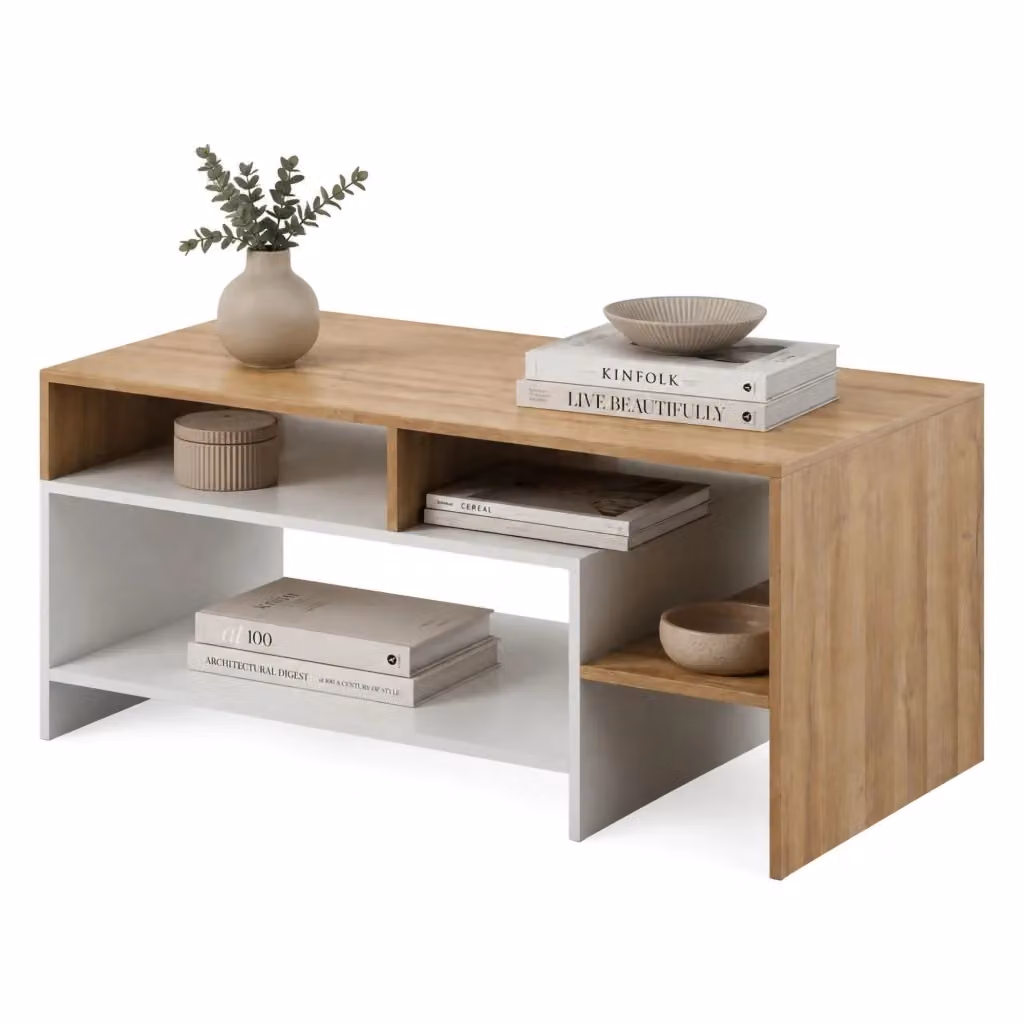 DMORA Tavolino da Salotto Moderno Rettangolare in Legno Colore Marrone e Bianco L/P/H: 60 x 31,5 x 53 cm – 2