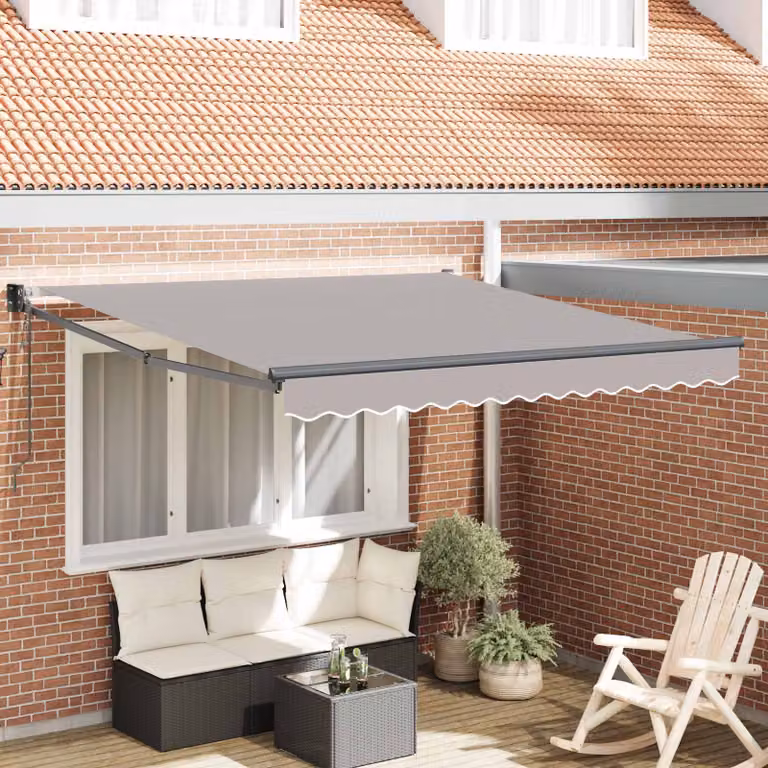 Tenda retrattile vidaXL in alluminio e poliestere Grigio Chiaro con bracci pieghevoli e manovella, montaggio a parete, L: 300 cm, P: 250 cm, H: 165 cm