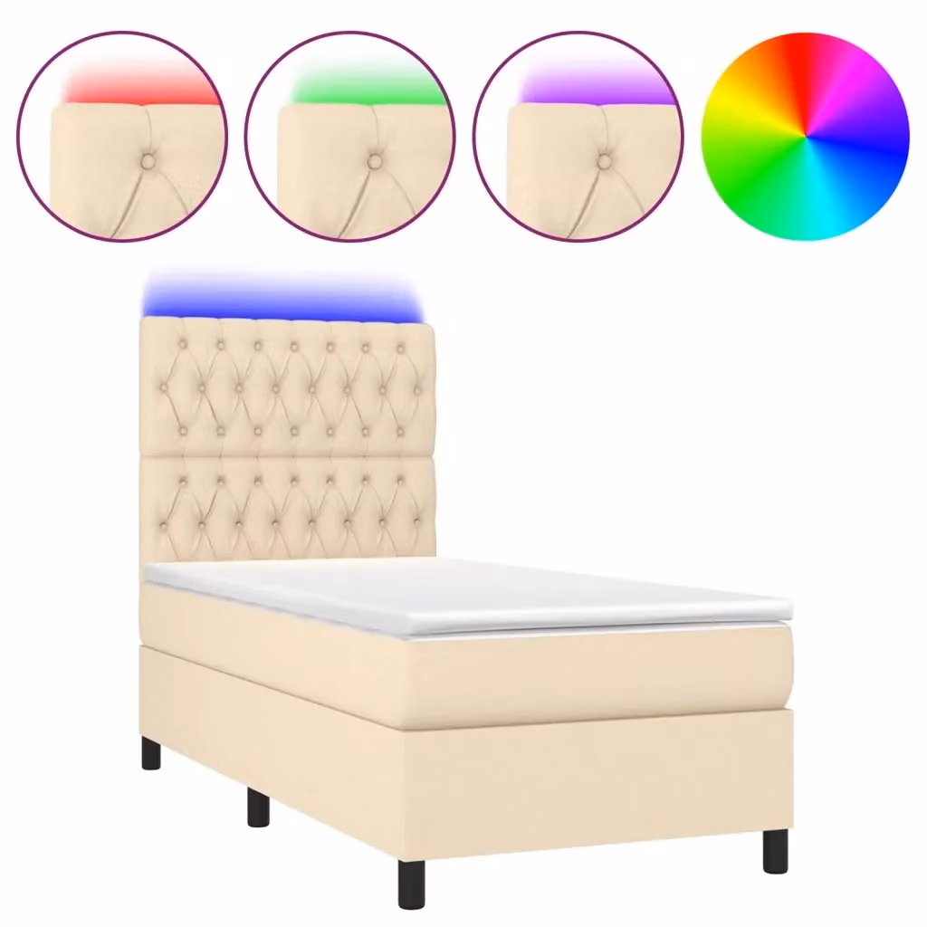Letto Ibrido con Materasso e Illuminazione LED vidaXL in Tessuto Beige, L 90 cm x P 200 cm – 2