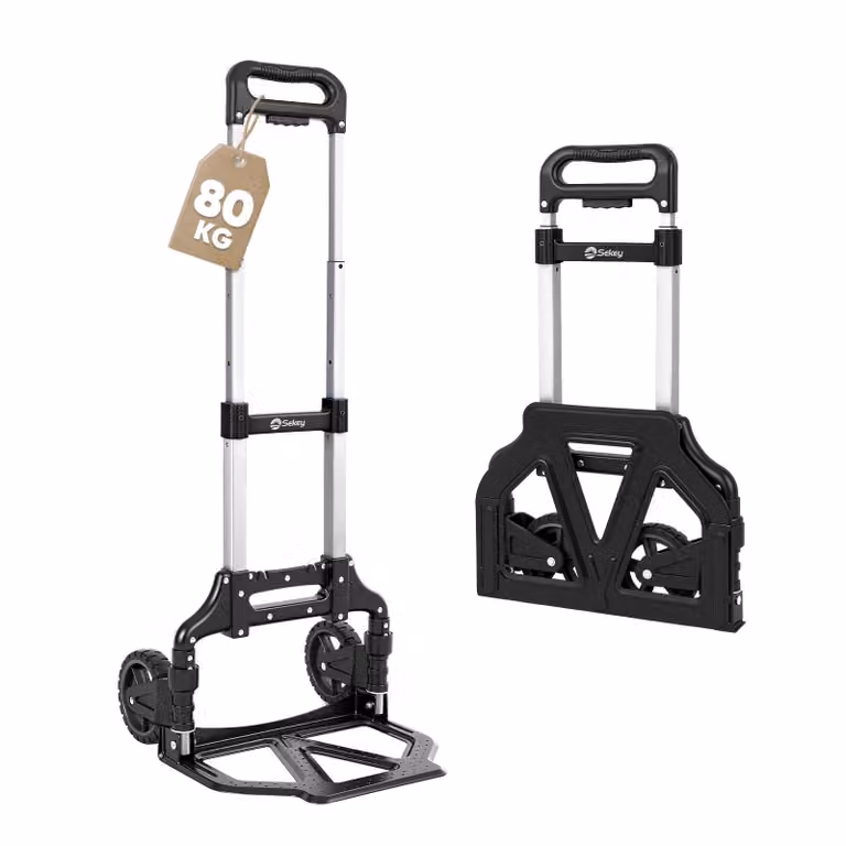 Carrello portante in alluminio, carrello manuale, carrello trasportabile, pieghevole. Carrello manuale con portata fino a 80 kg, regolabile in altezza su 3 livelli. Carrello pieghevole, carrello richiudibile in pochi secondi
