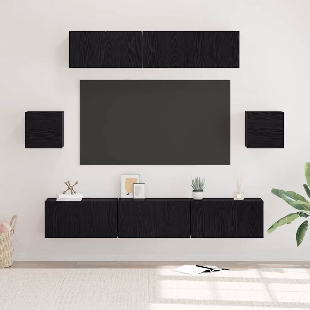 Set mobile TV vidaXL 7 pezzi in legno ingegnerizzato Rovere e Nero per soggiorno