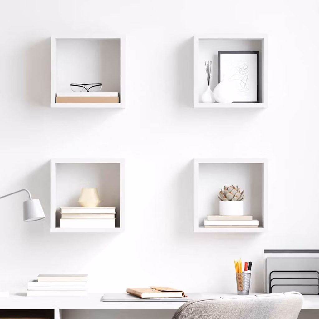 Set di 4 mensole a cubo da parete vidaXL bianche in stile moderno L: 26 cm, P: 15 cm, H: 26 cm