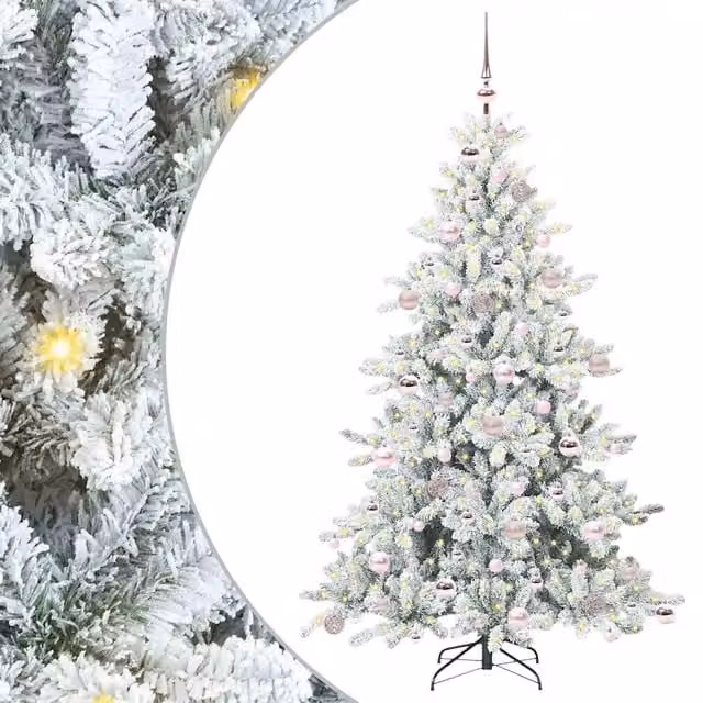 Albero di Natale artificiale moderno vidaXL con rami pieghevoli in PVC e metallo, colore bianco, con luci LED