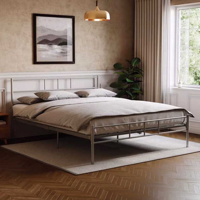Struttura del letto matrimoniale, dimensioni 208x157x77,5 cm, colore argento, metallo