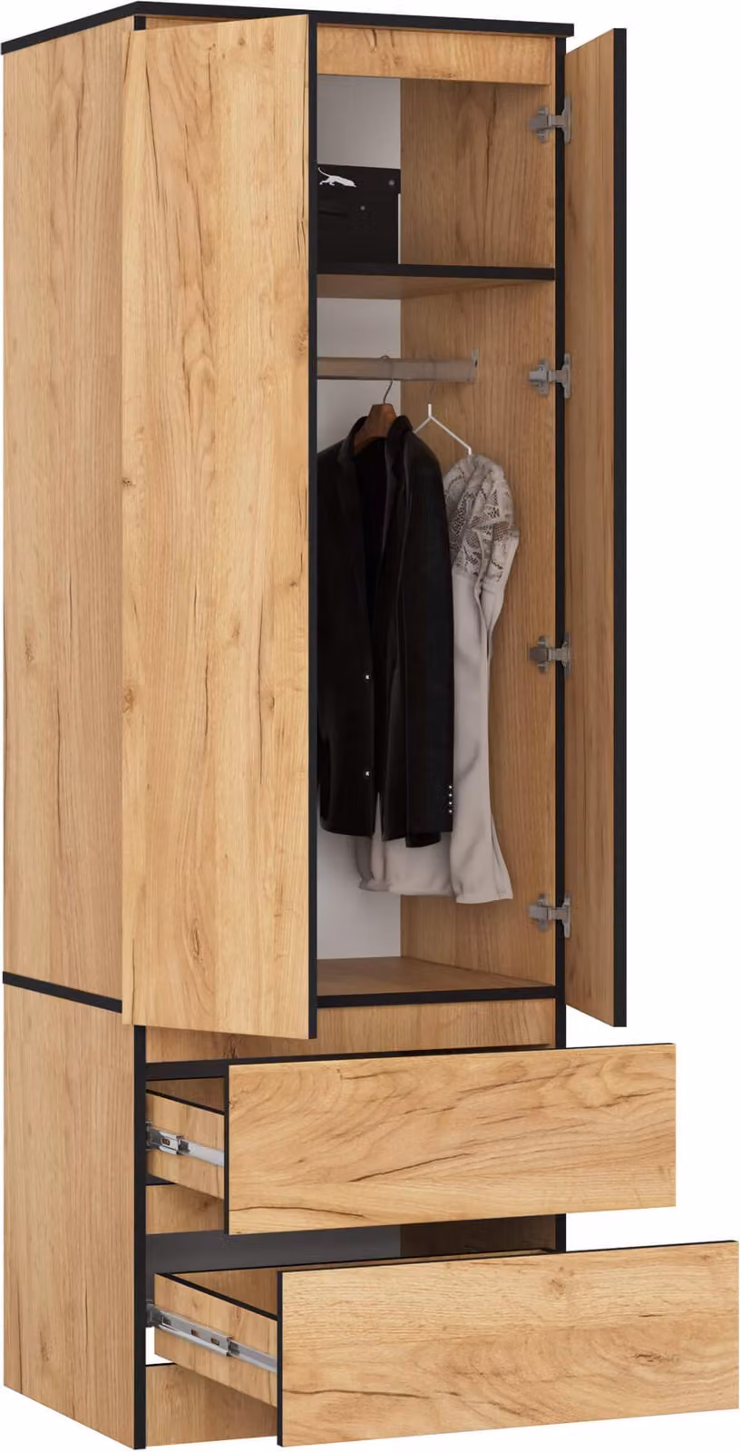 Armadio S60, 60 cm, guardaroba a 2 ante e 2 cassetti, finitura lucida, altezza 180 cm, modello STAR